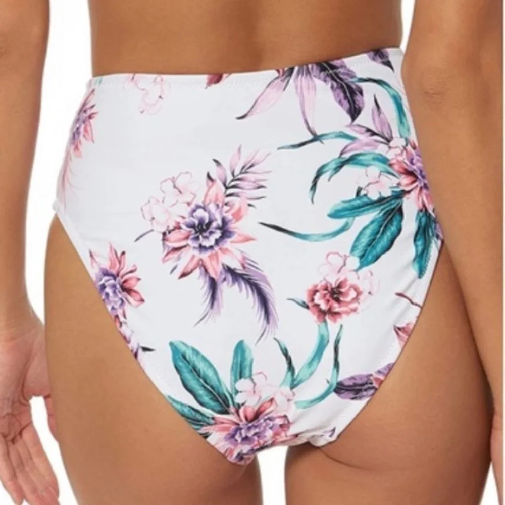 NWT Jessica Simpson White FloralHigh Waisted Bikini Swim Bottoms